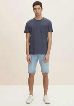 TOM TAILOR Denim REGULAR FIT MIT LEICHTER - Jeans Shorts - Destroyed Light Stone Blue Denim