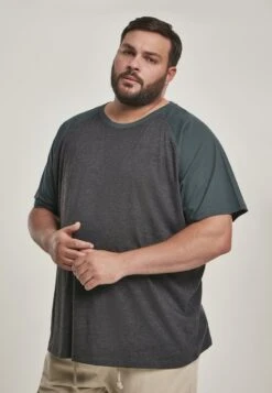 URBAN CLASSICS RAGLAN CONTRAST - T-Shirt Print - Charcoal/bottlegreen